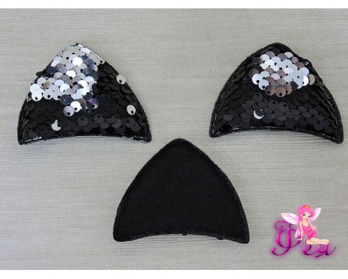 Патч 3D с двухсторон. пайетками "Ушки" 6*4 см , черный (1 шт)