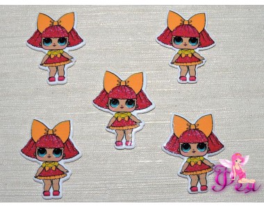 Кабошон-вырубка  39*29мм, Лол  с оранжевым бантиком  (пластик)  - 1шт