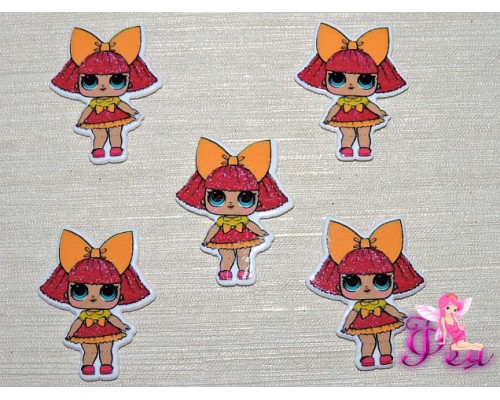 Кабошон-вырубка  39*29мм, Лол  с оранжевым бантиком  (пластик)  - 1шт