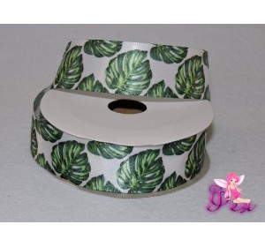 Атласная лента 25 мм с рисунком, "Лист пальмы"