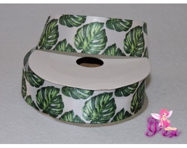 Атласная лента 25 мм с рисунком, "Лист пальмы"