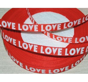Репсовая лента 10 мм, с рисунком "LOVE", цв. красный- 1м