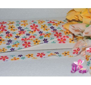 Тесьма эластичная 15 мм с рисунком «Цветочки разноцветные» (отрез 70 см)