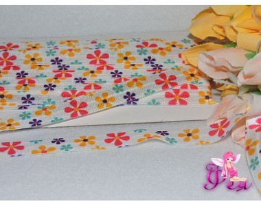 Тесьма эластичная 15 мм с рисунком «Цветочки разноцветные» (отрез 70 см)