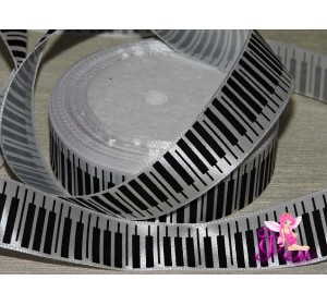 Лента атласная  25 мм  "Клавиши", цв. белый