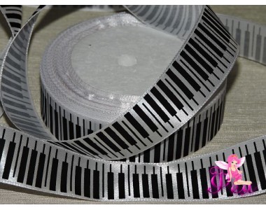 Лента атласная  25 мм  "Клавиши", цв. белый