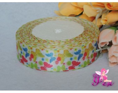 Атласная лента с рисунком " Бабочки" (мультики, 3D) 25мм