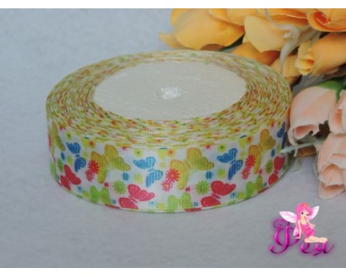 Атласная лента с рисунком " Бабочки" (мультики, 3D) 25мм