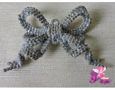 Новогодние украшения с блестками 8*5см "Бантики", серебро