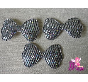 Патч 3D, с пайетками "Бантик" 6,3 *3,5 см, серебро/черный