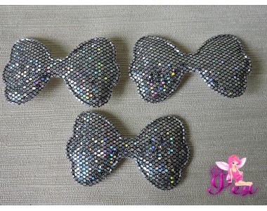 Патч 3D, с пайетками "Бантик" 6,3 *3,5 см, серебро/черный