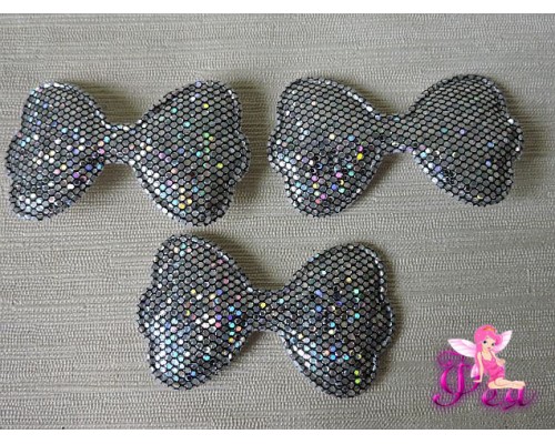 Патч 3D, с пайетками "Бантик" 6,3 *3,5 см, серебро/черный