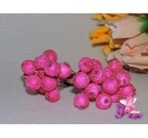 Ягода "в сахаре",цвет фуксия, 10мм, одна связка 12 ягод.