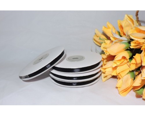 Атласная лента 6 мм*23 м, цв. черный - 1 бобина.