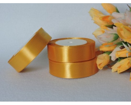 Однотонная атласная лента 25 мм, золотистого цвета