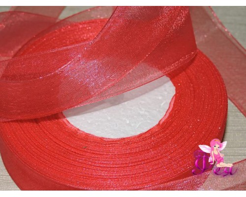 Лента органза  25 мм, цв. коралловый - 1м