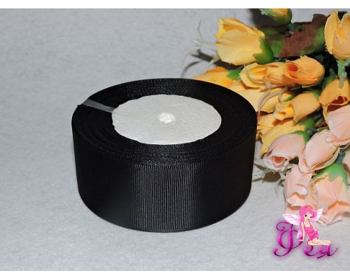 Репсовая однотонная лента 40 мм черного цвета -1 м