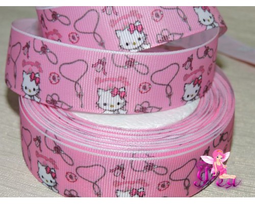 Репсовая лента 25 мм с рисунком  "Китти" (1 м)