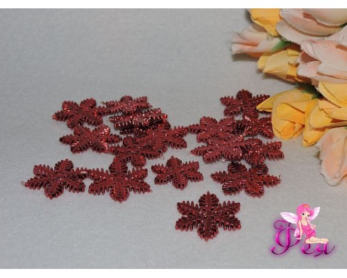 Декоративные элементы " Снежинка" 30 мм, цв. красный
