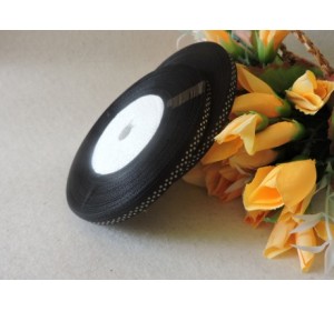 Атласная с рис. горох 6мм*45м, черного цвета с рисунком "Мелкий белый горох"