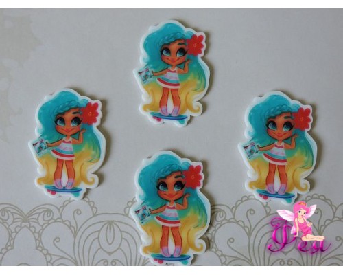 Кабошон-вырубка "Хэрдораблс " 43*30 мм, скейтбордистка с цветочком в волосах  -1 шт