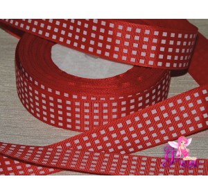 Лента репсовая 25 мм с рисунком "Клетка" цв. красный