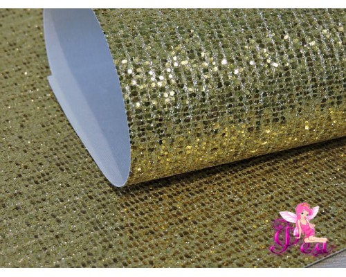 Лист кожзам "Глиттер-чешуйки", цв. светлое-золото