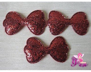 Патч 3D, с пайетками "Бантик" 6,3 *3,5 см, красный