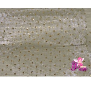 Органза с блестками, средняя жесткость, ширина 15 см, цв. золото ( отрез 1 м)