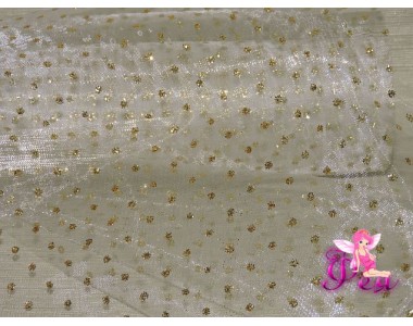 Органза с блестками, средняя жесткость, ширина 15 см, цв. золото ( отрез 1 м)