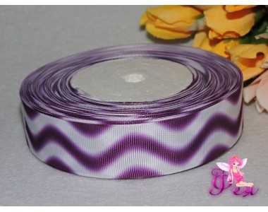 Репсовая лента градиент 25 мм "Волны" (белые и светло-фиолетовые)