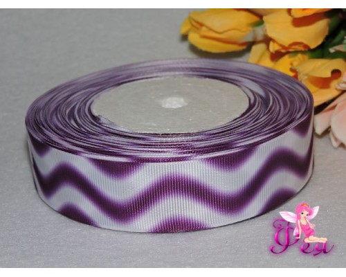 Репсовая лента градиент 25 мм "Волны" (белые и светло-фиолетовые) 