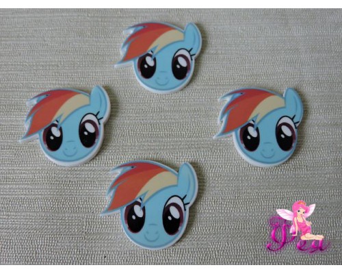 Кабошон-вырубка 30*32 мм, Маленькая пони-"Радуга Дэш" (пластик)  - 1шт