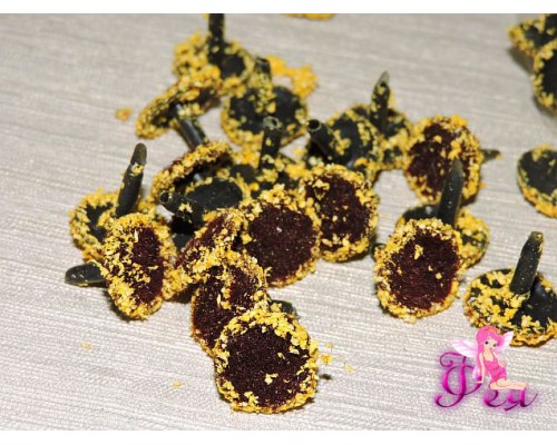 Серединки для цветов, d-1.5 см, цв. коричневый с желтым напылением (1 шт)