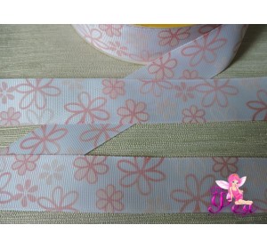Репсовая лента 25 мм с рисунком "Цветочки", цв. розовый