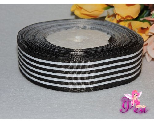 Репсовая лента с рисунком 25мм ,  чёрно-белого цвета