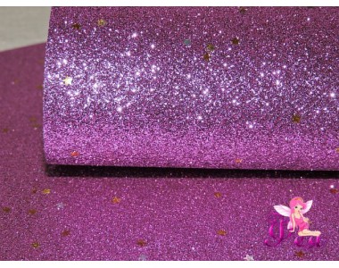 Лист кожзама "Глиттер-звездочки" цв. сиреневый  № 3