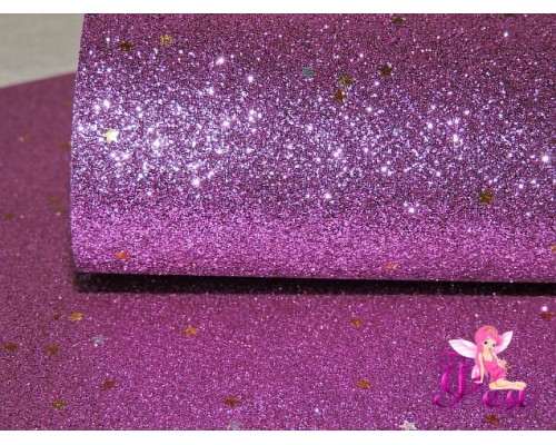 Лист кожзама "Глиттер-звездочки" цв. сиреневый  № 3