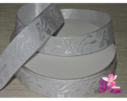 Лента декоративная 25 мм  "Бантики", цв. белый