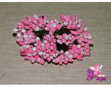 Букетик тычинок с сахарными вставками из 12 шт, цв.  ярко-розовый