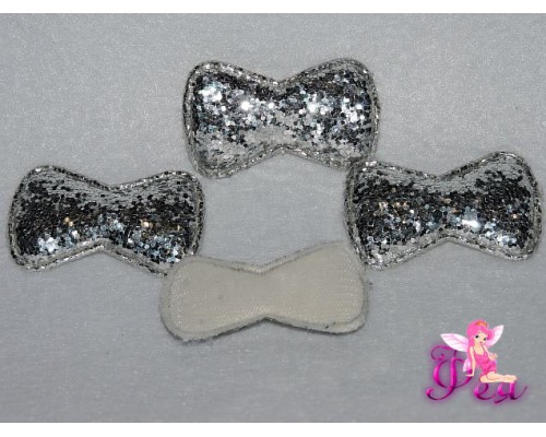 Патч с пайетками "Бантик 3D" 5*3 см, серебро