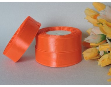 Однотонная атласная лента 25 мм, неоново-оранжевого цвета