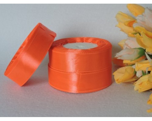 Однотонная атласная лента 25 мм, неоново-оранжевого цвета