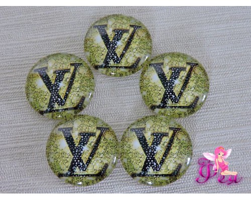 Кабошон стеклянный с рисунком 25мм, "Louis Vuitton" 