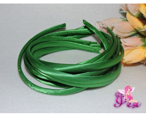 Ободок пластиковый в ткани 1 см, цв. зеленый