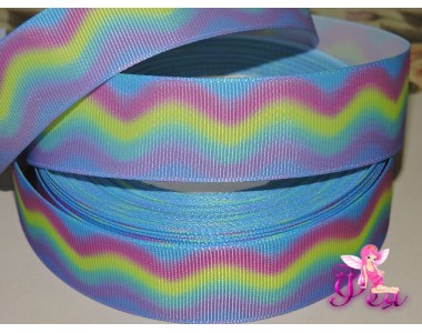 Лента репсовая 25 мм с рисунком "Радужная волна" - 1м