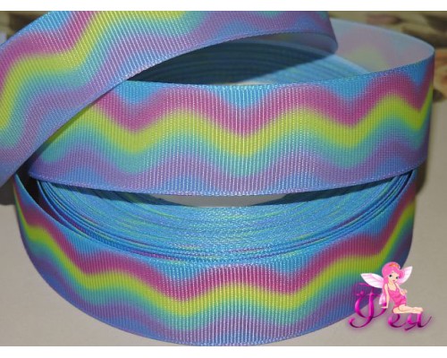 Лента репсовая 25 мм с рисунком "Радужная волна" - 1м