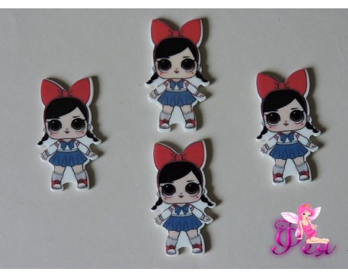 Кабошон-вырубка 40*22 мм, ЛОЛ  с красным бантом (пластик)  - 1шт