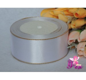 Атласная лента 40 мм с золотым люрексом, белого цвета - 1м.