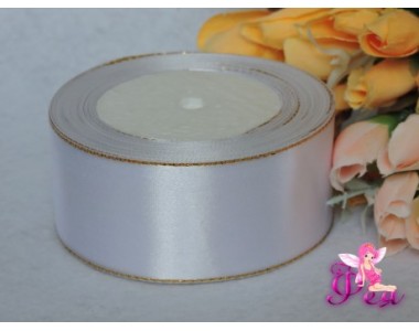 Атласная лента 40 мм с золотым люрексом, белого цвета - 1м.